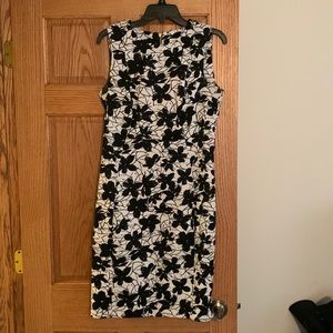 Stunning Calvin Klein Sheath Office Dress Size 10 Great Condition Black / White